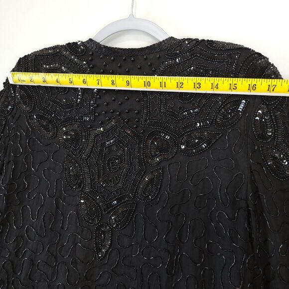 Silk Open Jacket Beaded Sequin AP Ltd Women M Black Evening Cocktail Festive Vtg - Picture 5 of 16
